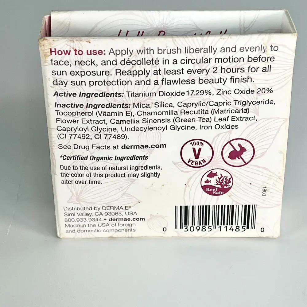 Derma-E Sun Protection Mineral Powder SPF 30 Travel .04 oz 1.25gl New